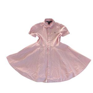 POLO RALPH LAUREN Little girls pink button down dress with puff sleeves Size 5
